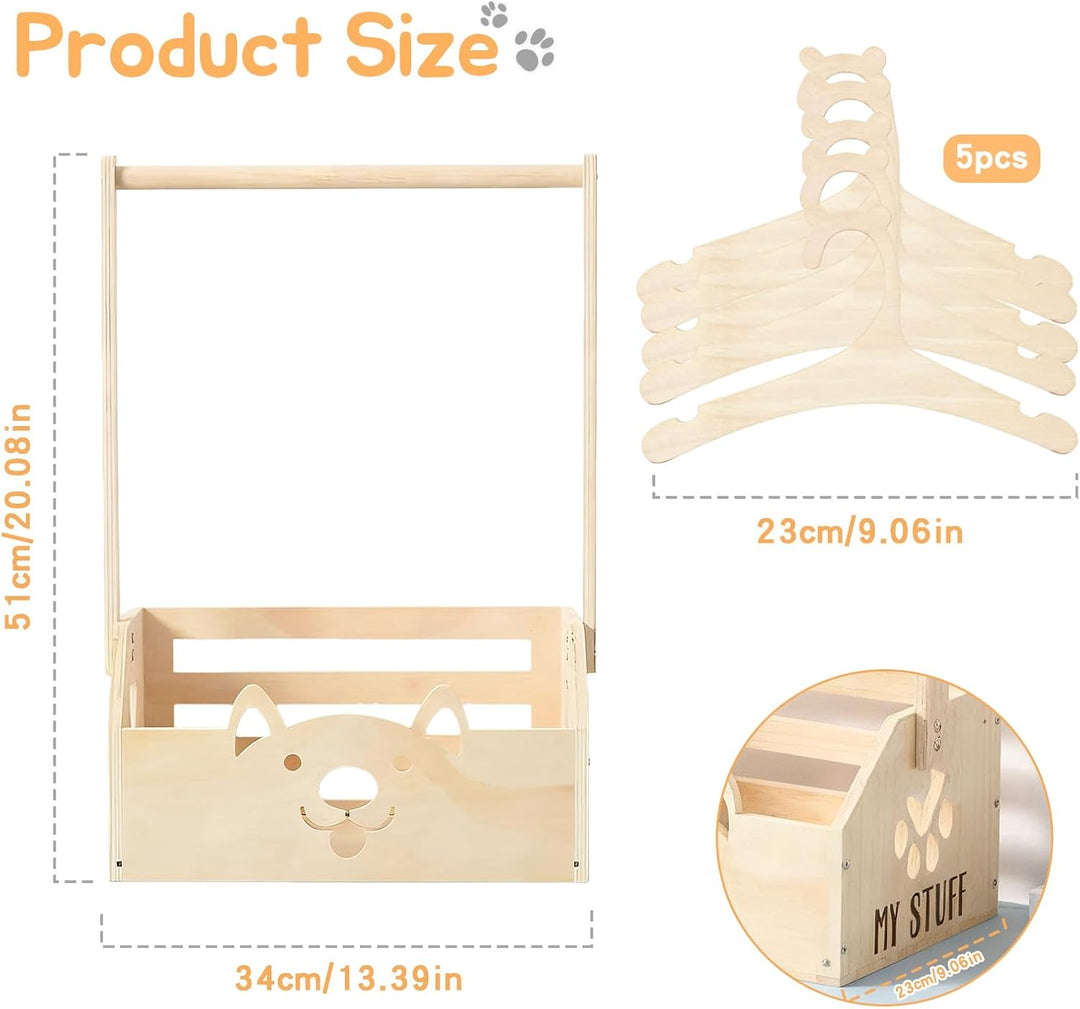 Holz Baby Geschenk Korb mit Griff und 5 Kinder Kleiderbügel, Babyparty Schrank Holz Baby Aufbewahrun