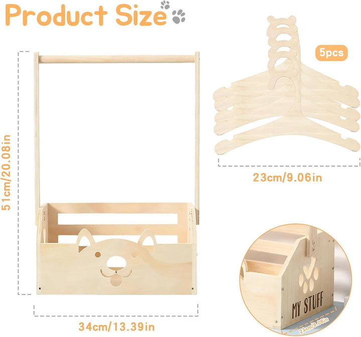 Holz Baby Geschenk Korb mit Griff und 5 Kinder Kleiderbügel, Babyparty Schrank Holz Baby Aufbewahrun