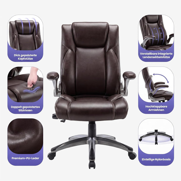 COLAMY Bürostuhl Ergonomisch, Ergonomischer Büro 360° Drehstuhl für Office, Chefsessel mit Hoher Rüc