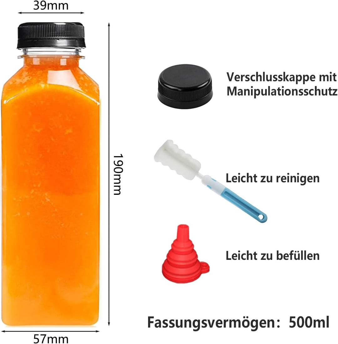 YBCPACK 12 Stück 500ml Kunststoff Saftflaschen zum Befüllen， Wiederverwendbare Leere Smoothie Flasch