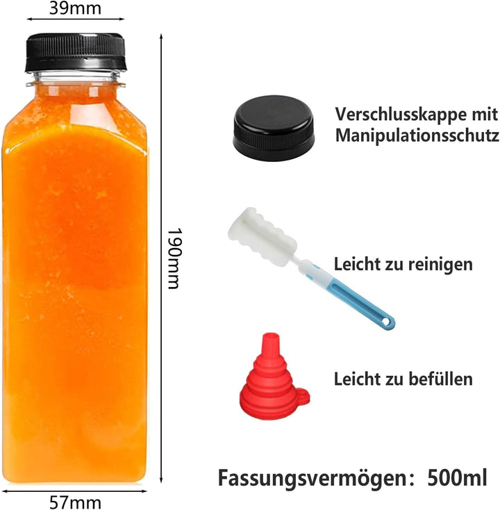YBCPACK 12 Stück 500ml Kunststoff Saftflaschen zum Befüllen， Wiederverwendbare Leere Smoothie Flasch