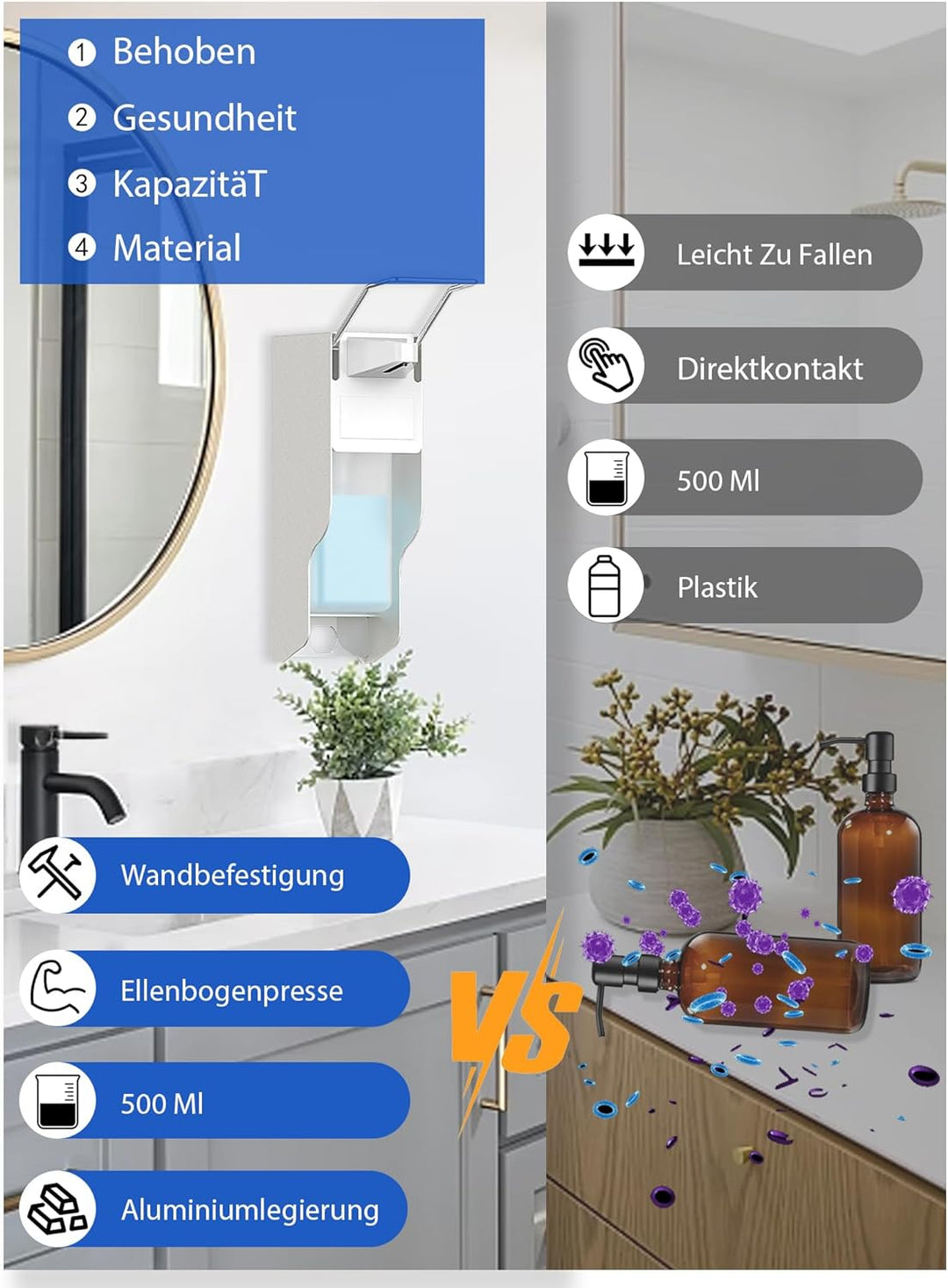 Eurospender 500 Ml Desinfektionsspender Wand Aluminium Seifenspender Wandbefestigung Mit Ellbogendru