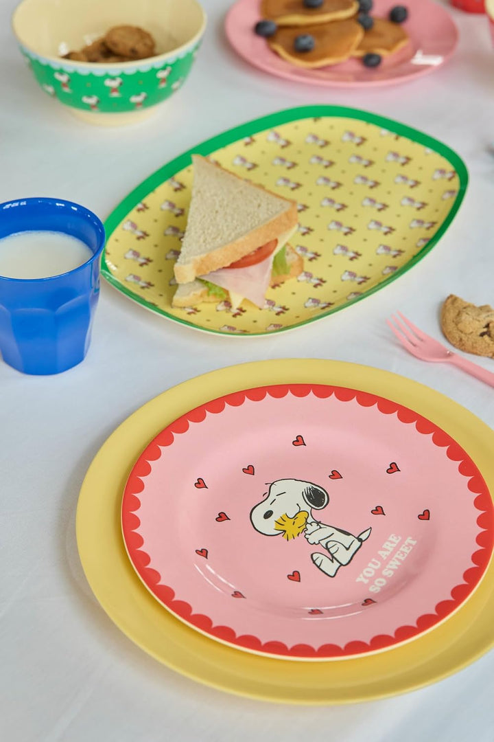 Rice Melamin Teller rund - Snoopy Print in Pink - Hochwertiger Beilagenteller BPA-frei - für Camping
