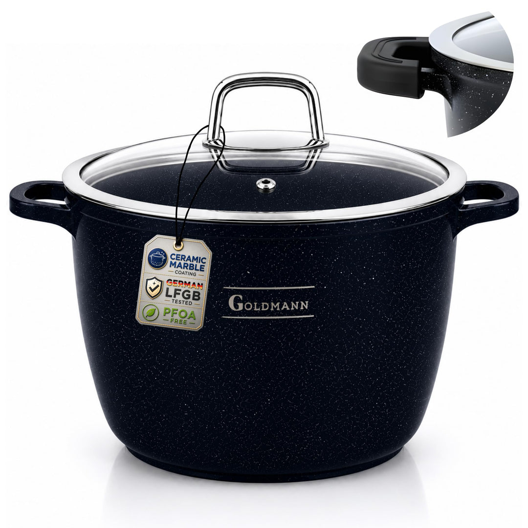 GOLDMANN 20 CM Aluguss Kochtopf 4L | Suppentopf Schmortopf induktionsgeeignet mit Keramik Antihaftbe