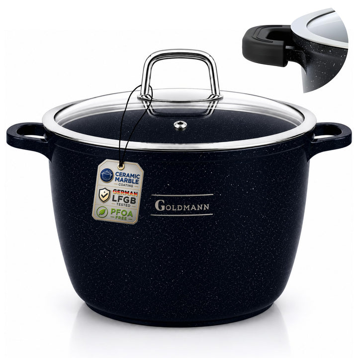 GOLDMANN 20 CM Aluguss Kochtopf 4L | Suppentopf Schmortopf induktionsgeeignet mit Keramik Antihaftbe