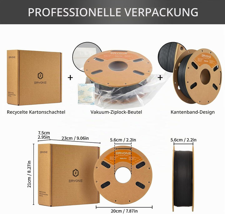 ERYONE Matte PLA 3D Drucker Filament 1.75mm, Massgenauigkeit +/- 0.03 mm, 1 kg 1 Spule, Matte Schwar
