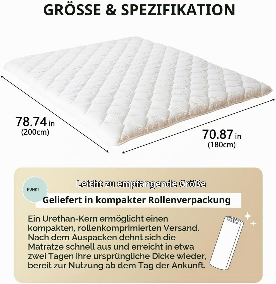EMOOR Japanische Futon Matratze Premium CLASSE 180 x 200 cm, Faltbar Schlaf Traditionelle Boden Bett