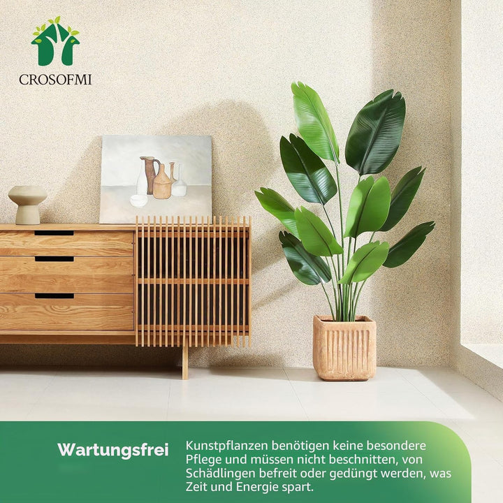CROSOFMI Künstliche Paradiesvogel Pflanze 150cm künstliche Tropische Palme mit 10 Blättern perfekte