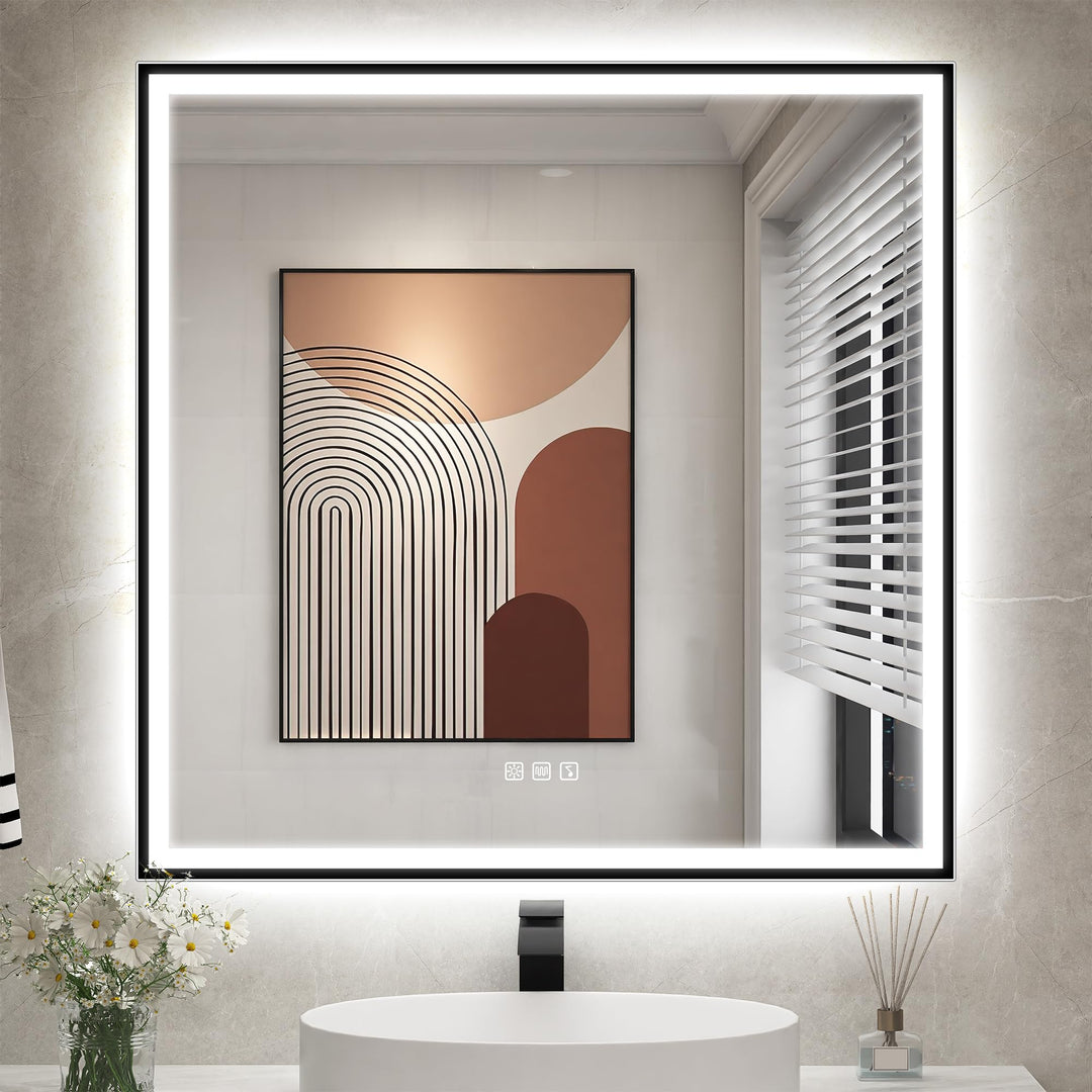 STARLEAD Badspiegel-mit-Beleuchtung 80x80 cm, LED-Spiegel-Bad-mit Bluetooth, Entfoggen, IP44 Badezim