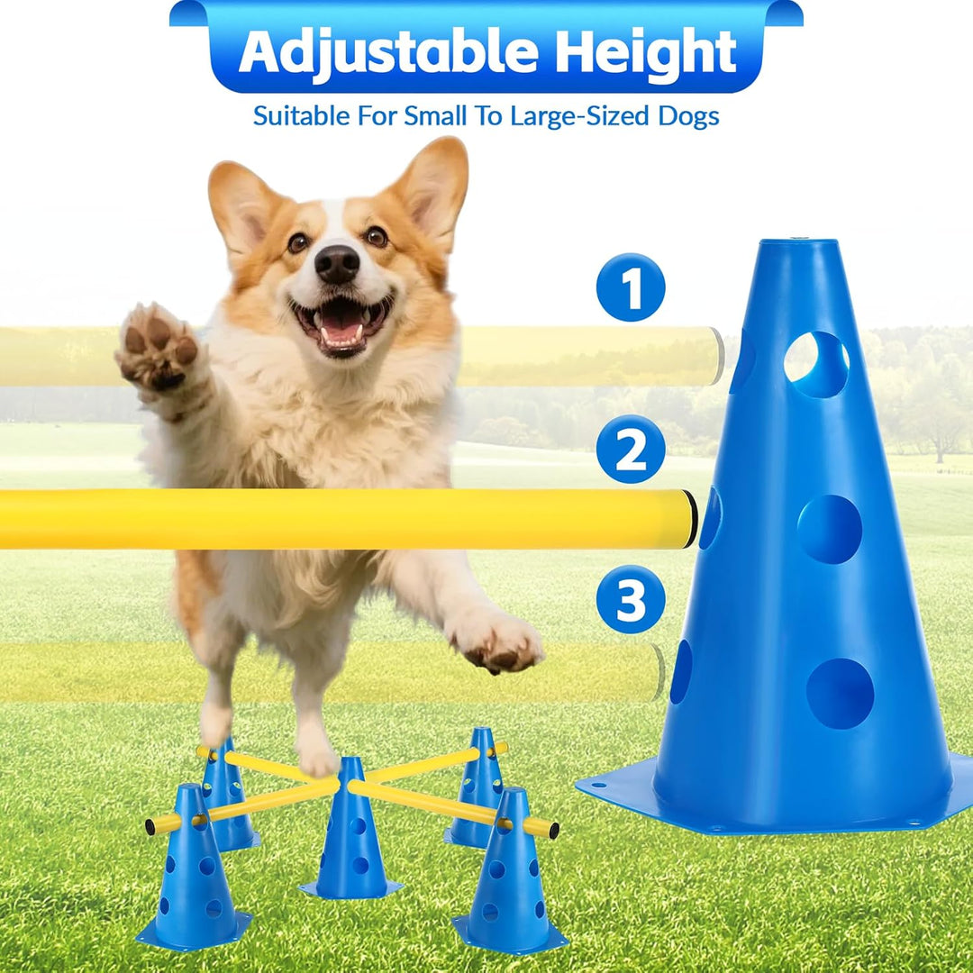 Agility Set Hunde Hürden Steckhürdenset,8 Kegel (24cm)+4 Stangen (81cm) ,Einstellbare Trainingshürde