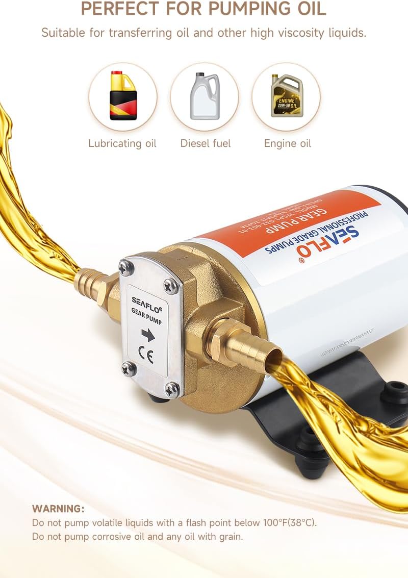 LIGHTEU®, SEAFLO 12V Zahnradpumpe für Öltransfer - 3,2 GPM, 12LPM, 3/8" FNPT Anschlüsse, Kupferrad,