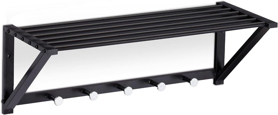 Relaxdays Wandgarderobe mit Ablage, Garderobenleiste 5 Haken, Flur &amp; Bad, modern, Metall, HBT 23 x 6