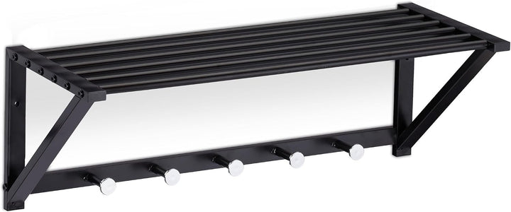 Relaxdays Wandgarderobe mit Ablage, Garderobenleiste 5 Haken, Flur &amp; Bad, modern, Metall, HBT 23 x 6
