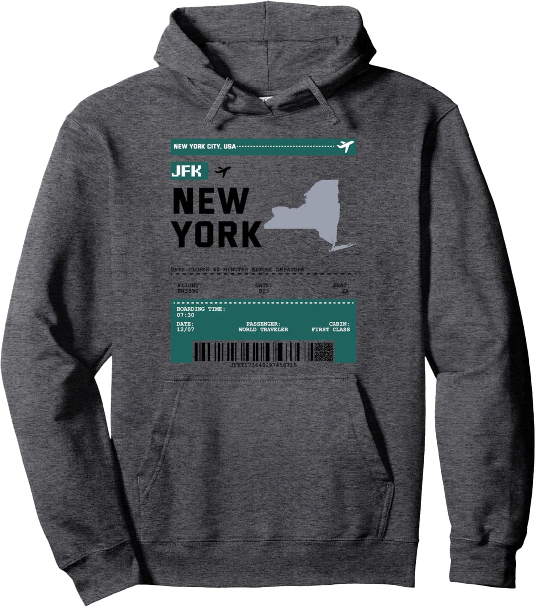 Bordkarte Flugticket JFK New York City Flughafen Passagier Pullover Hoodie