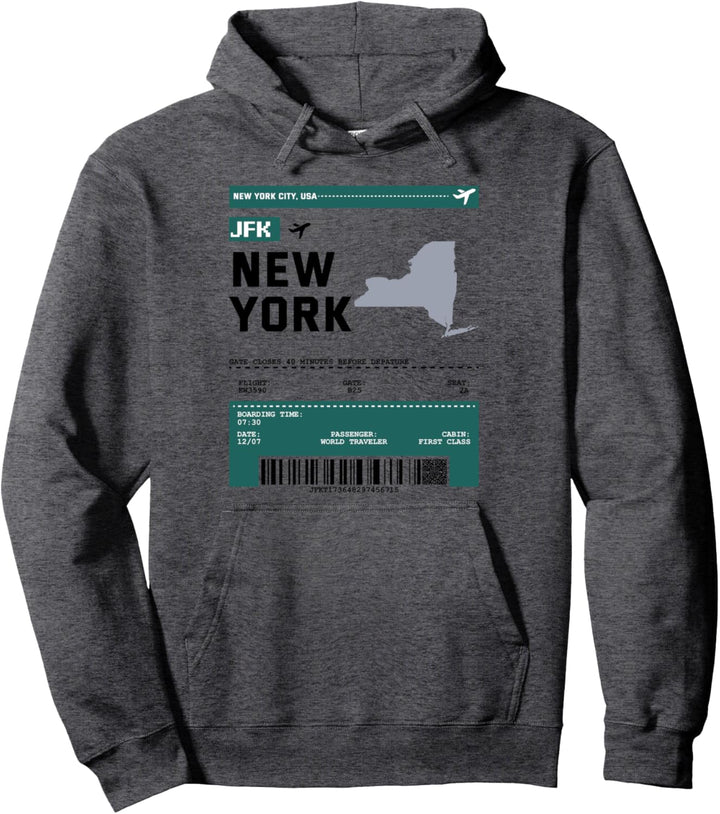 Bordkarte Flugticket JFK New York City Flughafen Passagier Pullover Hoodie