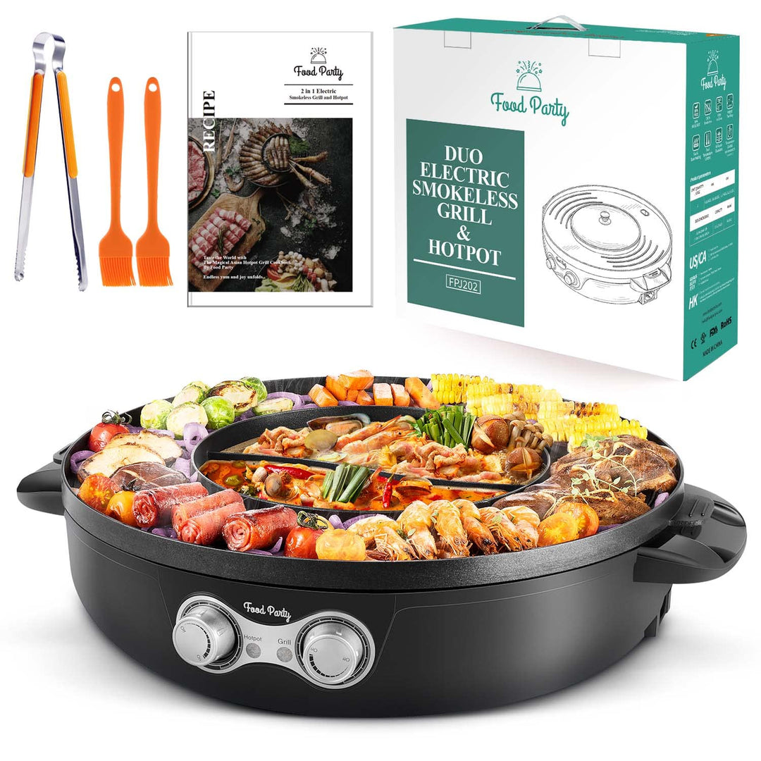 Food Party Hot Pot und Tischgrill Elektrisch Hotpot Topf Elektrogrill 220V 2200W 2 in 1 Electric Hot