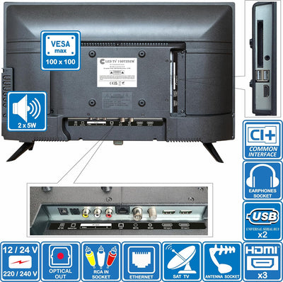 Unispectra® 19“ Smart TV (webOS) HDR 230V 24V Triple Tuner: Satellit, Antenne, Kabel TV, 3xHDMI, 2xU