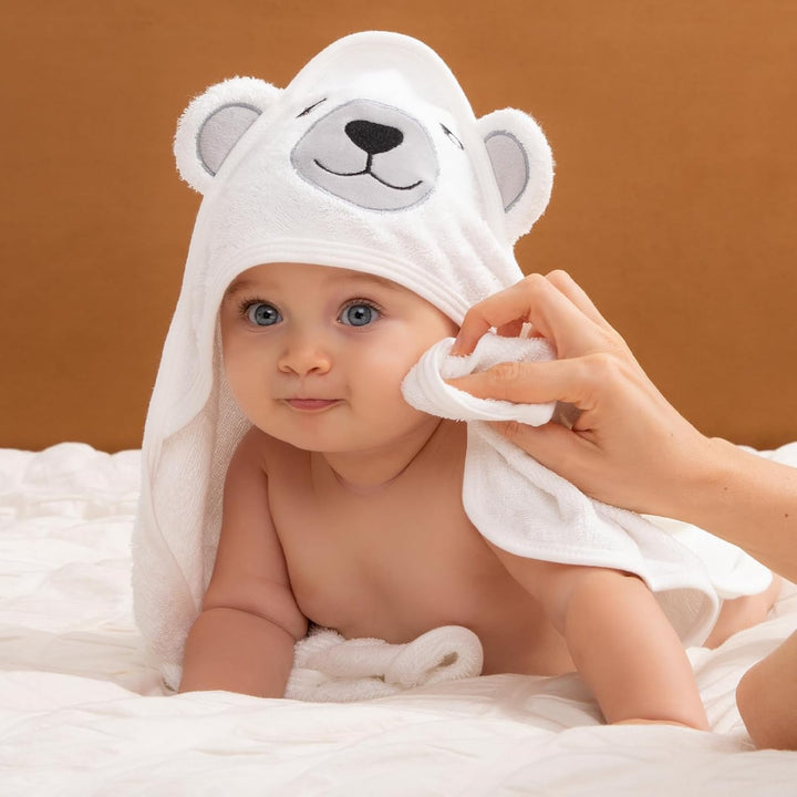 Momcozy Bambus Baby Badetücher Set 5er Pack, Babyhandtuch mit Kapuze , Waschlappen 3 Stück, Baby Bad