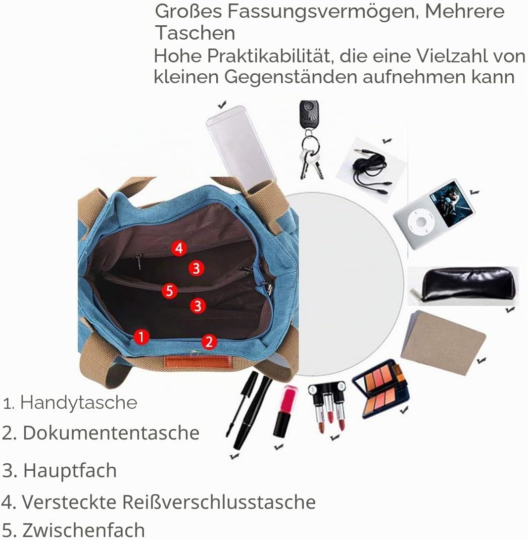 NICOLE &amp; DORIS Canvas Tasche Damen Tragetaschen für Damen Schultertaschen Umhängetasche Leinwand Han