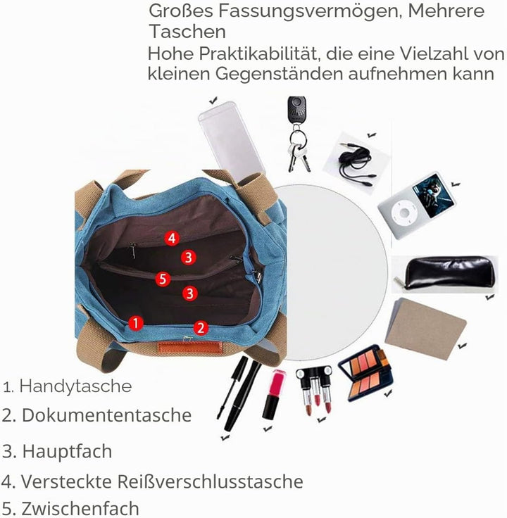 NICOLE &amp; DORIS Canvas Tasche Damen Tragetaschen für Damen Schultertaschen Umhängetasche Leinwand Han