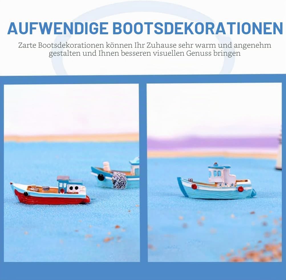 2 Stück bunte Miniatur-Puppenhausboote, Mini-Angelboot, Modell mediterrane Dekoration, Kunstharz, De