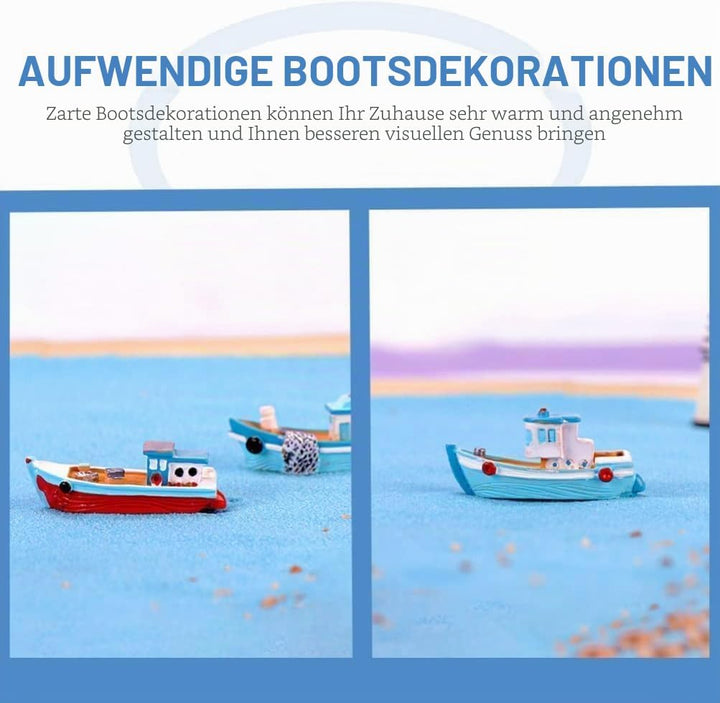 2 Stück bunte Miniatur-Puppenhausboote, Mini-Angelboot, Modell mediterrane Dekoration, Kunstharz, De