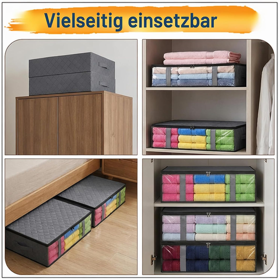 4 Stück Unterbett Aufbewahrungsbox Bettkasten Aufbewahrung 60x45x15cm Unterbettkommode für Bettdecke