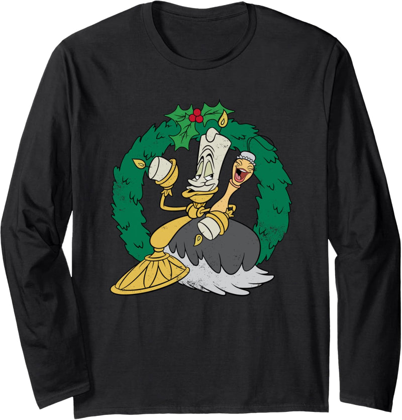 Disney Beauty and the Beast Lumière and Fifi Wreath Holiday Langarmshirt