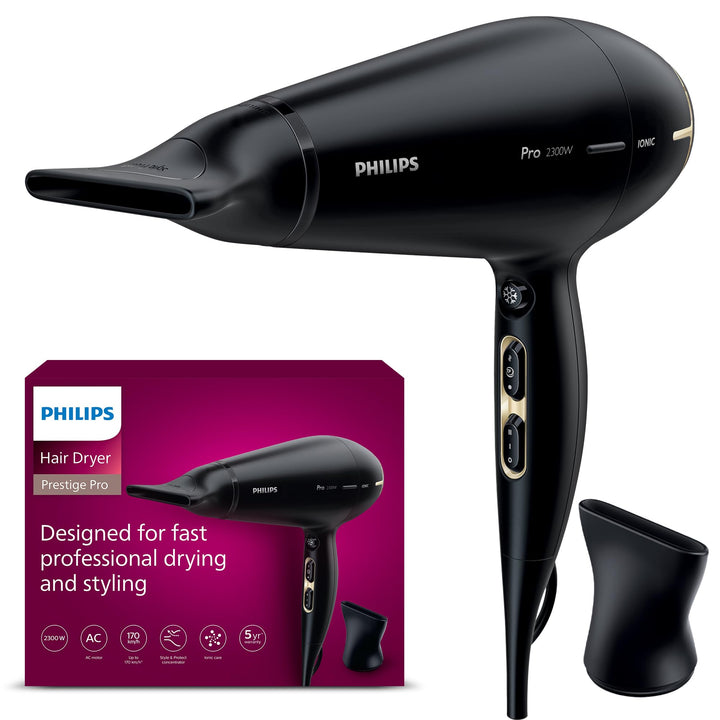 Philips Haartrockner Prestige Pro, Haartrockner für professionelles Trocknen und Styling, mit 2 Styl