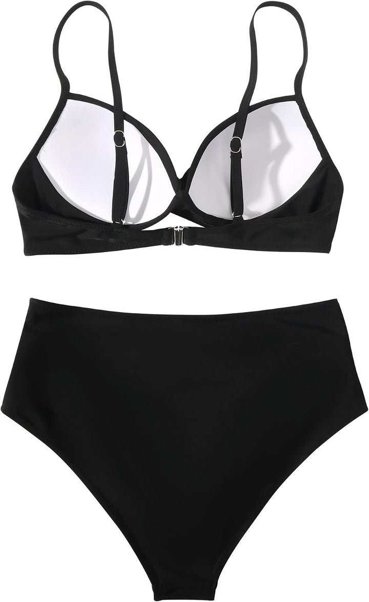 RXRXCOCO Damen Wickel Push Up Bikini Oberteil Bauchweg High Waist Bikini Set Bademode XL Schwarz, XL