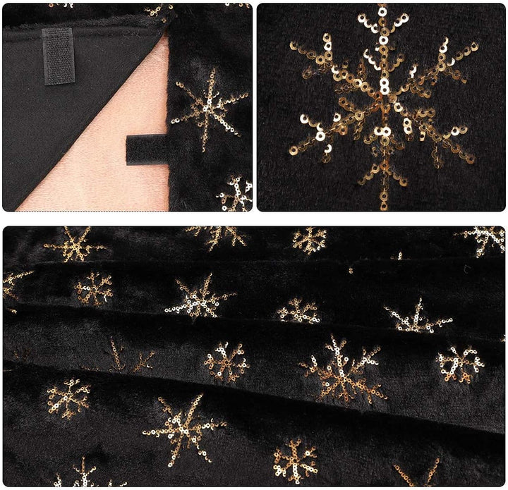 Weihnachtsbaumdecke Schwarz, 120 cm Grosser Weihnachtsbaum Rock Schwarz Kunstpelz mit Silbernen Gold