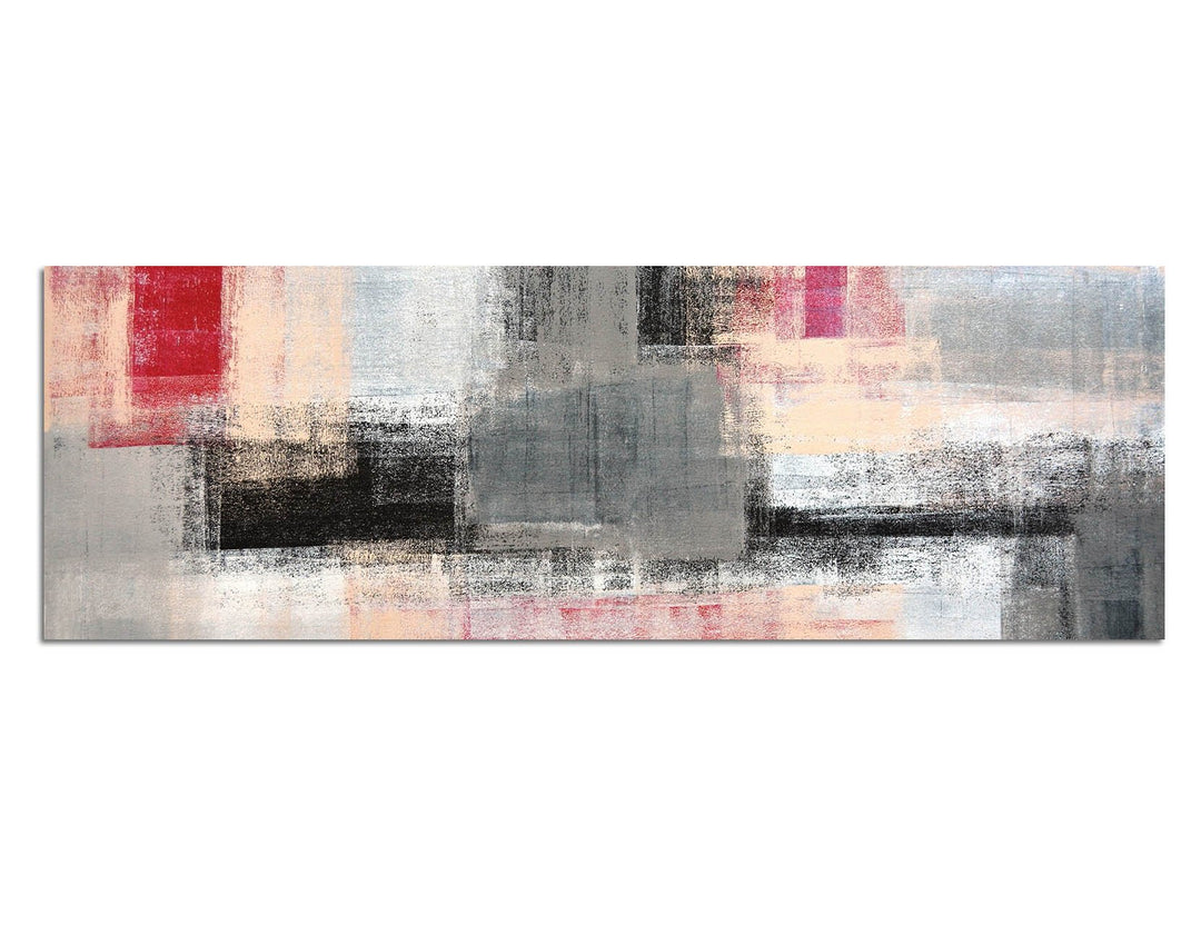 Paul Sinus Art Panoramabild auf Leinwand und Keilrahmen 150x50cm Kunstmalerei abstrakt grau rot gelb