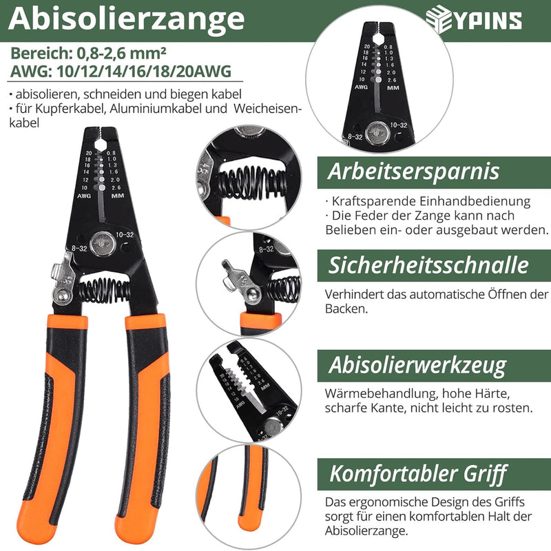 EYPINS Solar Abisolierzange Crimpzange Set, Crimpwerkzeuge + 10 Paar Männlich/Weiblich Solarpanel Ka