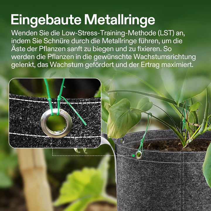 VIVOSUN Pflanzsack 5er-Pack 60L, Pflanzsack aus Vliesstoff mit 500g/m² Stärke, mit Tragegriffen und