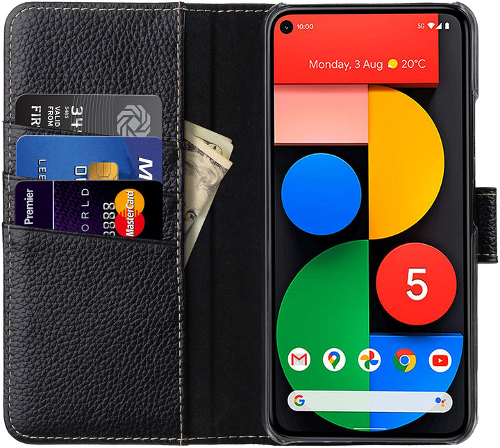 STILGUT Talis kompatibel mit Google Pixel 5 Hülle mit Kartenfach aus Leder, Flip Cover, Wallet Case,