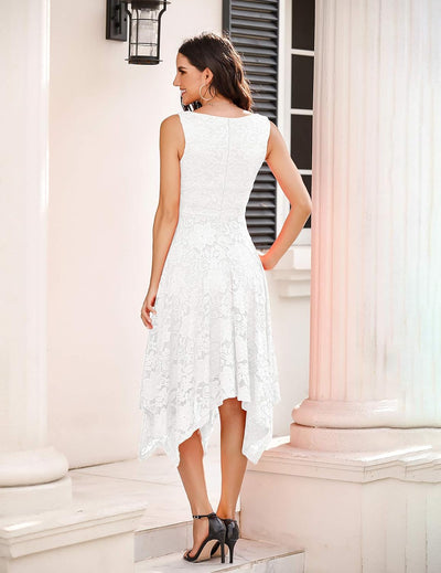 Meetjen Damen Elegante Abendkleid A-Linie Hochzeit Gast Brautjungfernkleid L Weiss, L Weiss