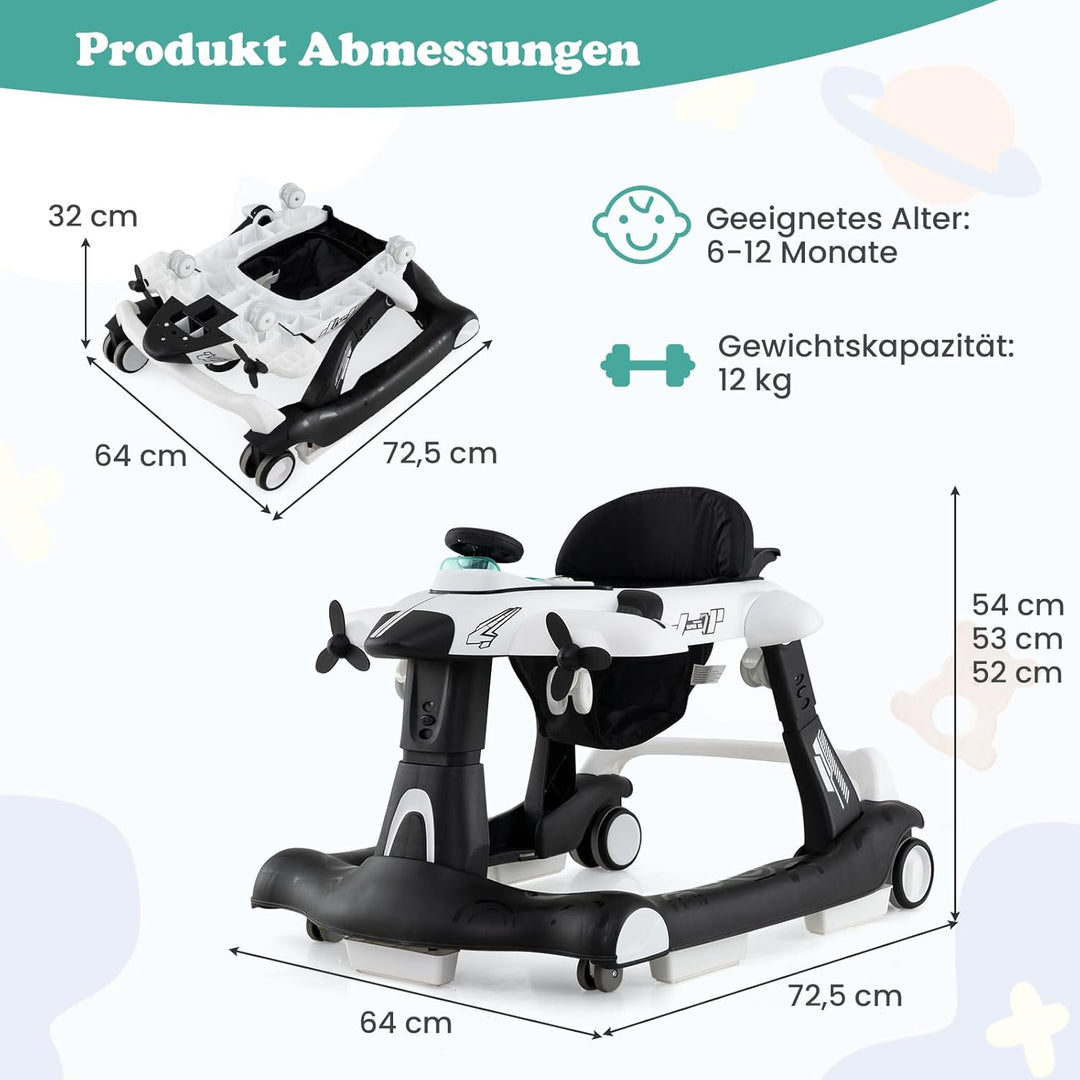 GOPLUS 6 in 1 Lauflernhilfe, Lauflernwagen mit einstellbarer Geschwindigkeit & 3 Höhen, Esstablett,