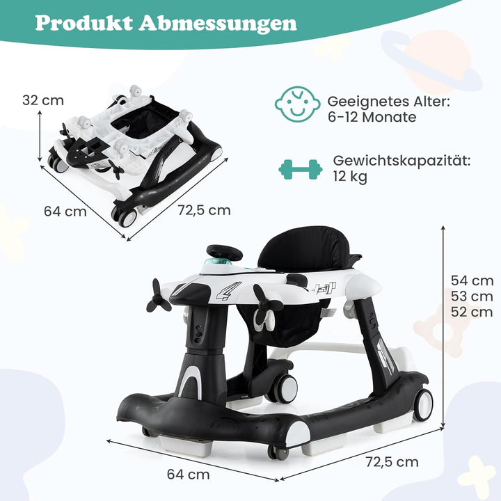 GOPLUS 6 in 1 Lauflernhilfe, Lauflernwagen mit einstellbarer Geschwindigkeit & 3 Höhen, Esstablett,