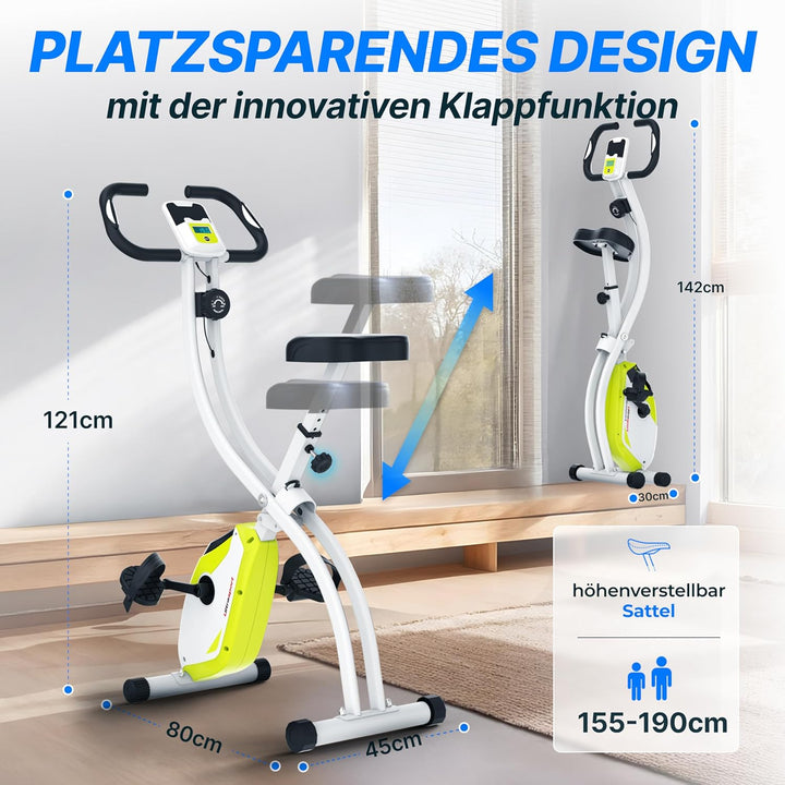 Ultrasport F-Bike 150/200, Heimtrainer, 8 Widerstandsstufen, Tablethalterung, Handpulssensoren, falt