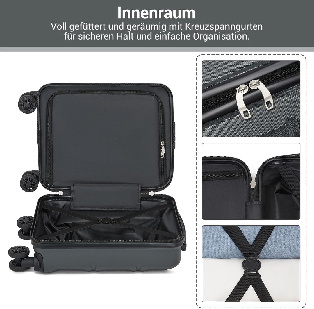 KONO Handgepäck Koffer mit abnehmbaren Rollen, 40x30x20 cm ohne Rollen, Leichter Kabinen-Koffer klei
