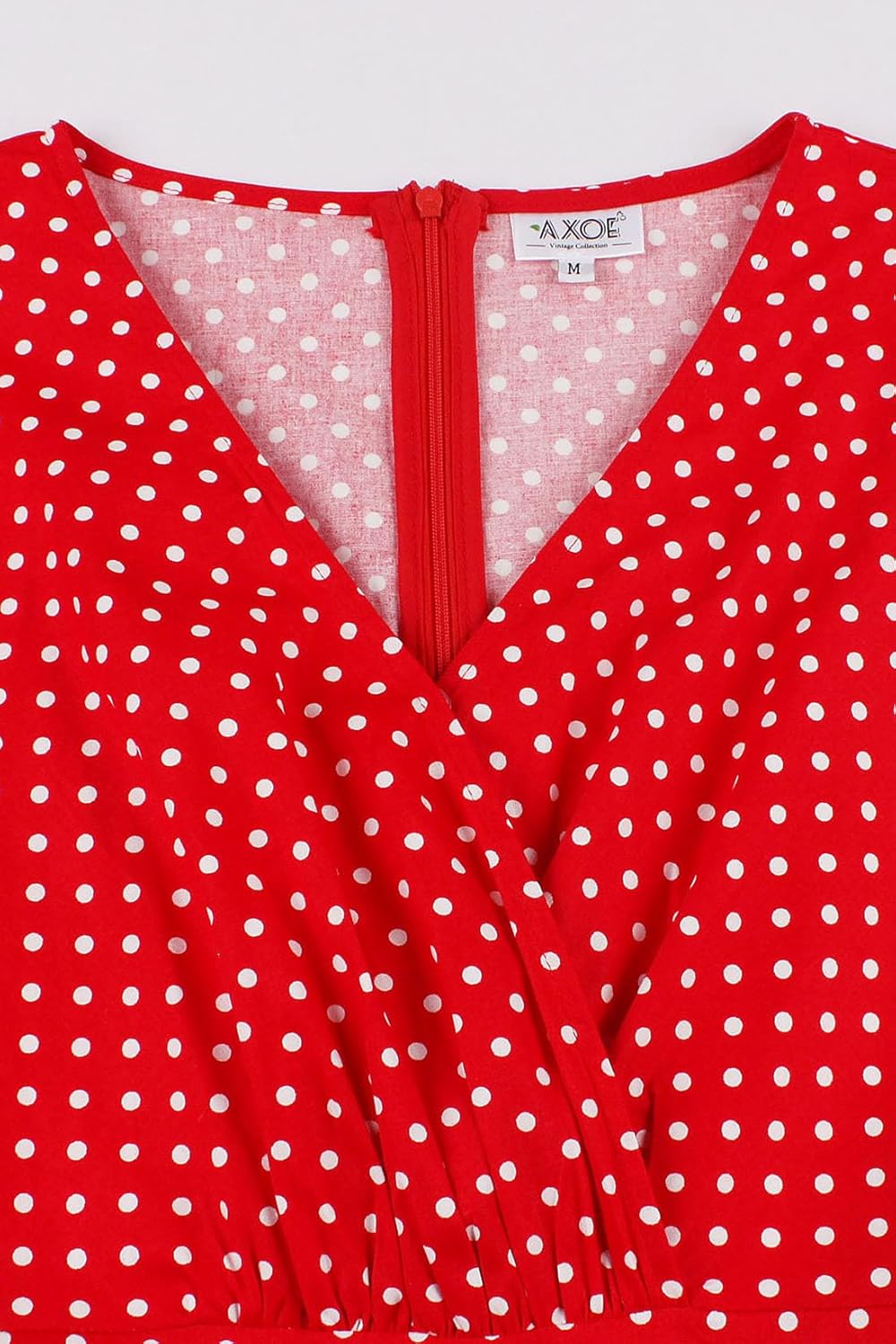 AXOE Damen 60er Jahre Kleid Cocktailkleid Abendkleid mit 3/4 Ärmel S Polka Dot Rot, S Polka Dot Rot