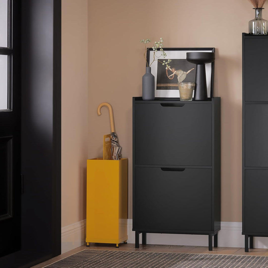 SoBuy Schuhschrank schmal mit 2 Klappen Platzsparender Schuhkipper Hoch Kommode Schuhregal geschloss