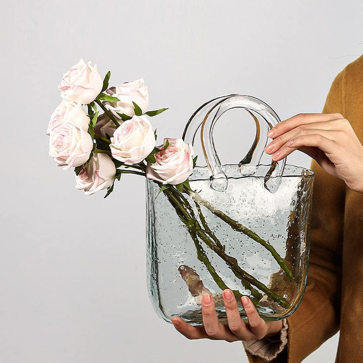 Candora Tasche Glasvasen für Dekoration Kreative Bubble Handtasche Blumenvase Desktop Glaskorb Vase