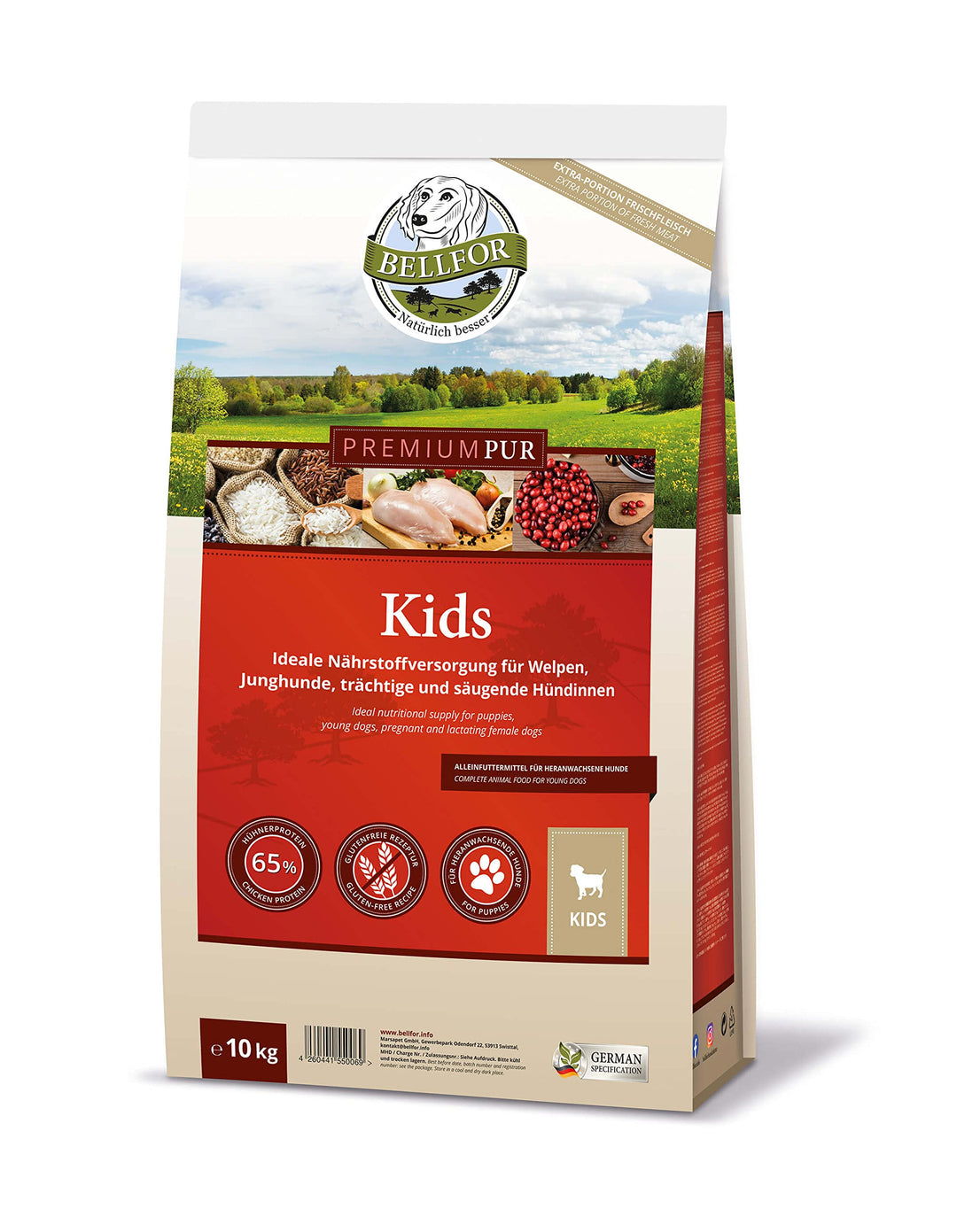 Bellfor Premium PUR Kids Glutenfrei Hundefutter für Welpen Ideale Nährstoffversorgung für Welpen, Ju