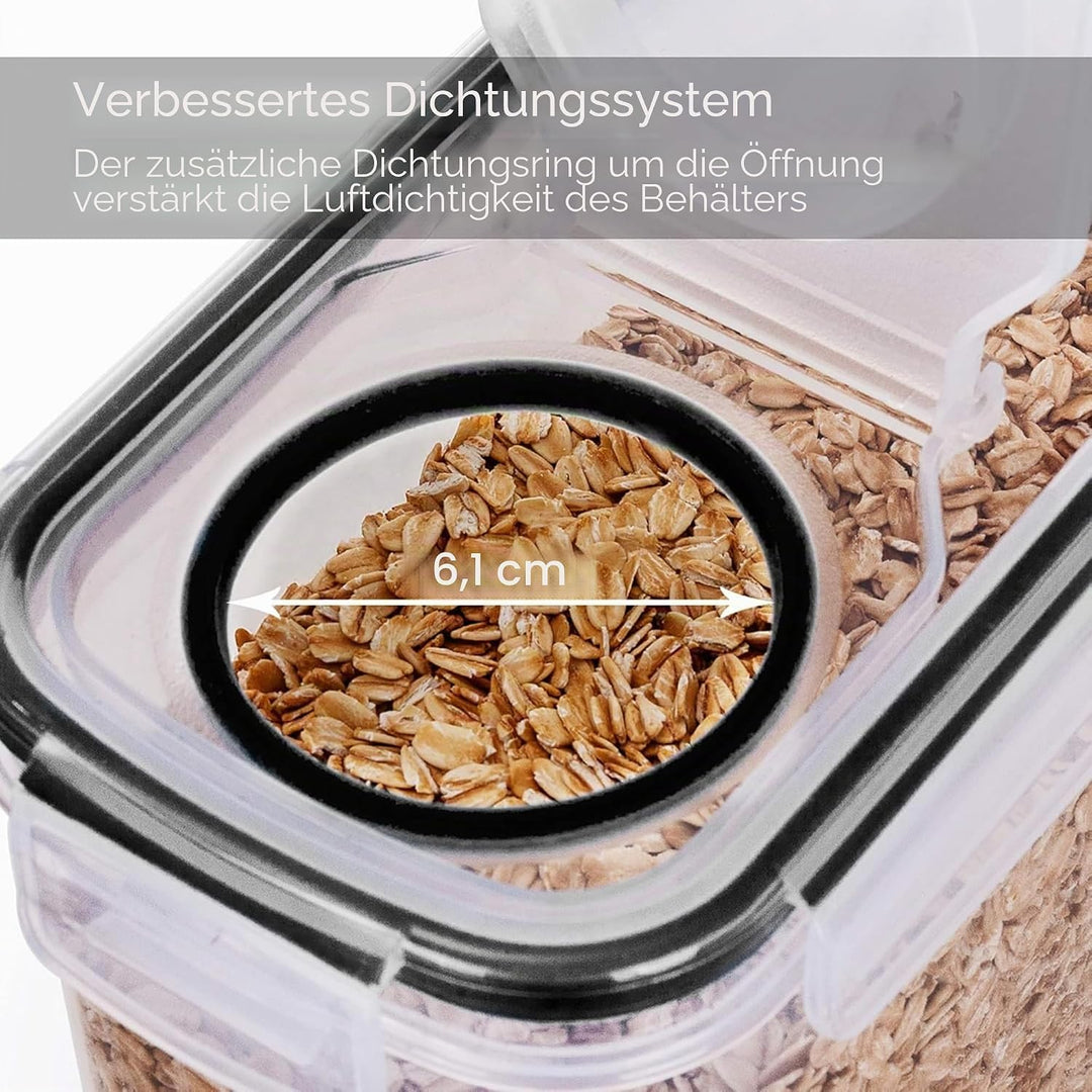 Müsli-Aufbewahrungsbehälter, 4 l, luftdichter Klappdeckel, BPA-frei, transparenter Kunststoff mit Et
