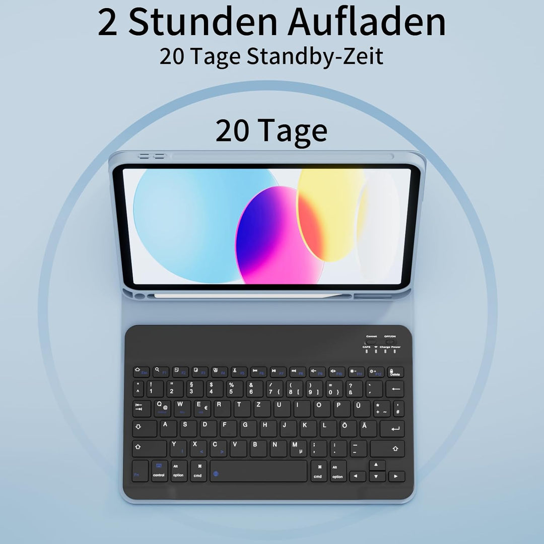 Hülle mit Tastatur für iPad A16 11 Generation 2025/10 Generation 2022 (11/10.9 Zoll), QWERTZ Layout,