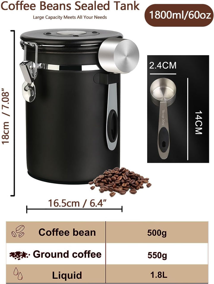 Luftdichte Edelstahl Kaffeedose, Vakuum Kaffeebehälter Kaffeebohnen Vorratsbehälter mit Datumsverfol