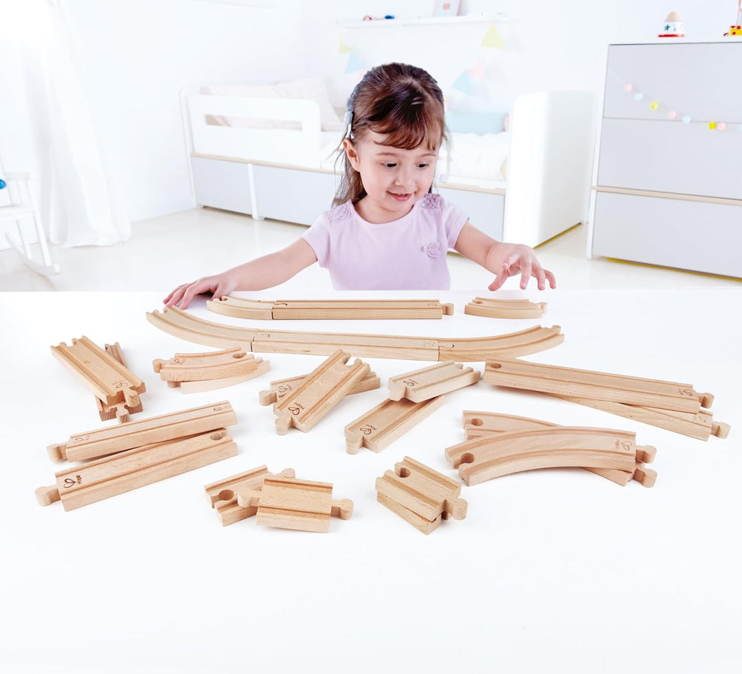 Hape Eisenbahnwelt Grosses Schienenausbauset, 24 Teile, ab 3 Jahren, Beige Single, Single
