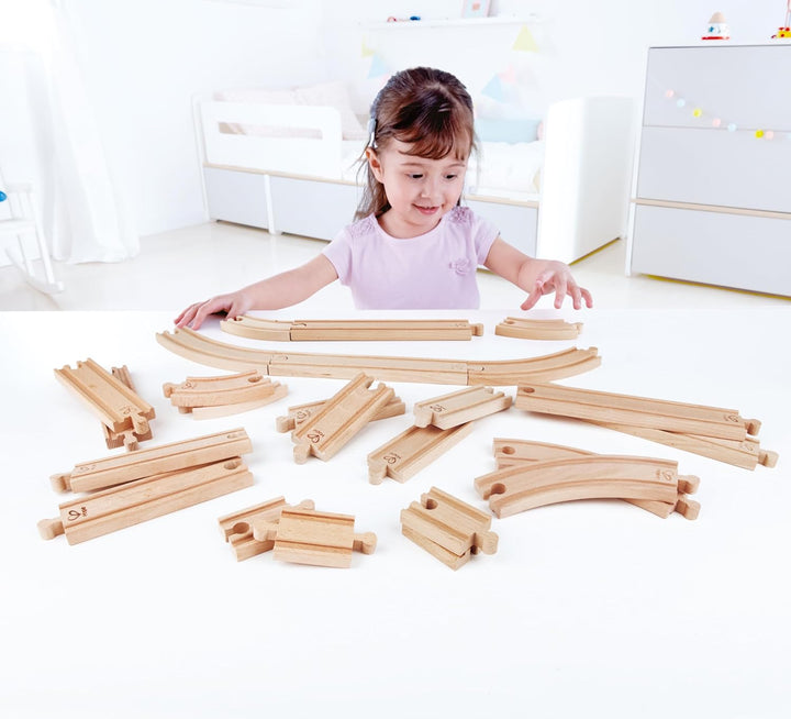 Hape Eisenbahnwelt Grosses Schienenausbauset, 24 Teile, ab 3 Jahren, Beige Single, Single