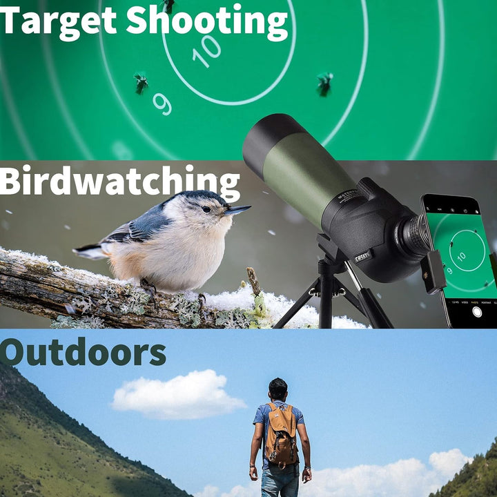 Gosky 20-60x60mm Spektiv, wasserdicht, stossfest, mit Stativ und Digiscoping-Adapter, BAK4-Prismen,